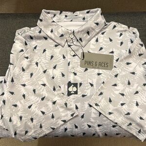 Pins & Aces Polo Shirt Mens XL Performance Golf Tree Print Moisture Wick NWT